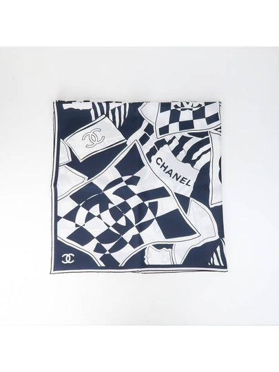 Logo Square Silk Muffler Navy White - CHANEL - BALAAN 2