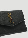 Uptown Grain De Poudre Embossed Leather Flap Card Case Black - SAINT LAURENT - BALAAN 6