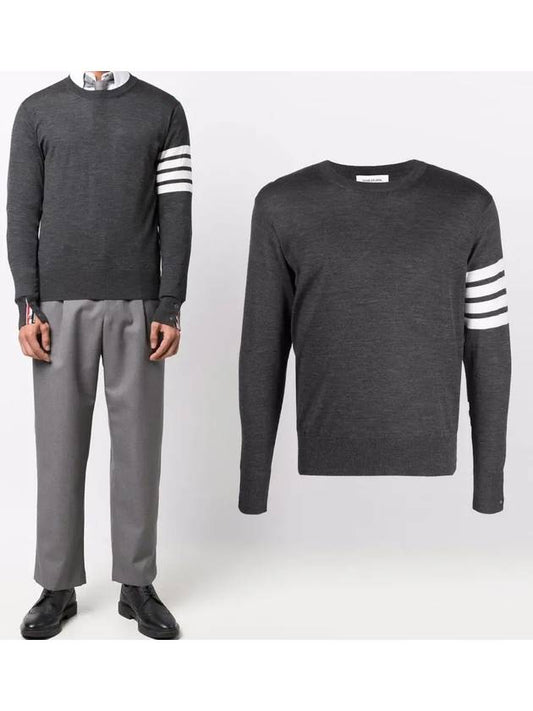 4 Bar Armband Classic Merino Wool Knit Top Dark Grey - THOM BROWNE - BALAAN 2