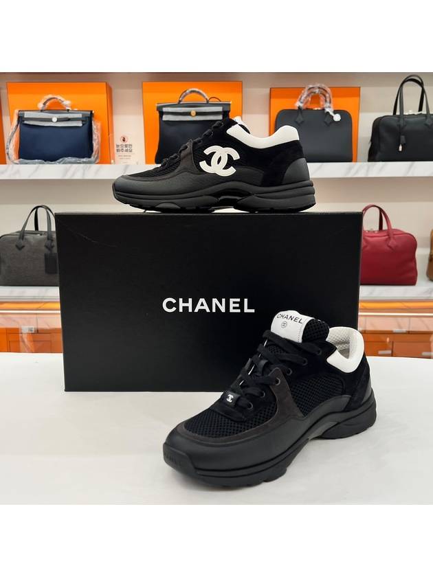 CC Logo Suede Tennis Low Top Sneakers Black White - CHANEL - BALAAN 4