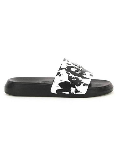 Graffiti Slippers Black White - ALEXANDER MCQUEEN - BALAAN 1