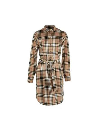 Vintage Check Stretch Cotton Tie-Waist Shirt Dress Beige - BURBERRY - BALAAN 2