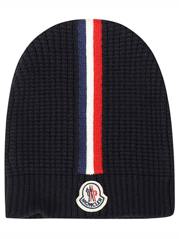 Logo Patch Three Stripes Beanie Navy - MONCLER - BALAAN.