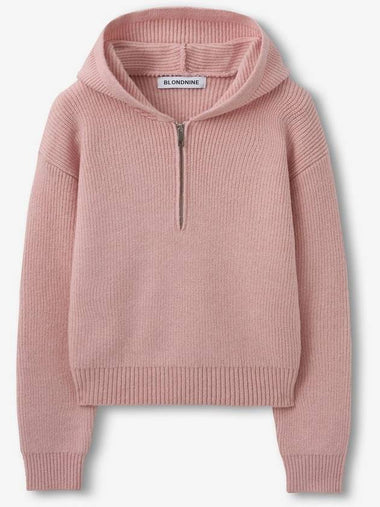 Hooded rib knit half zipup_light pink - BLONDNINE - BALAAN 1