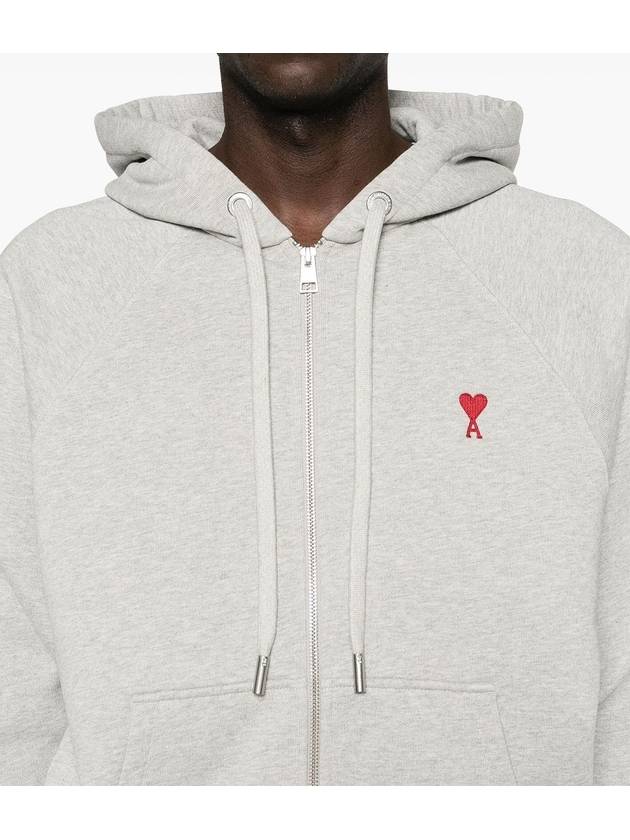 Ami De Coeur Embroid Logo Hoodie Zip-up Grey - AMI - BALAAN 3