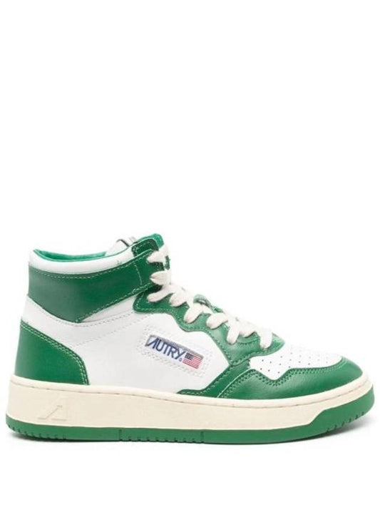 Women's Medalist Leather High Top Sneakers White Green - AUTRY - BALAAN 1