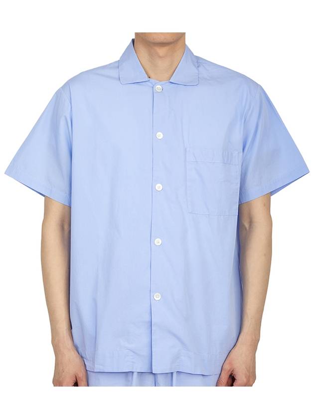 Poplin Pajamas Organic Cotton Short Sleeve Shirt Blue - TEKLA - BALAAN 2