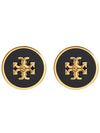 Kira Enamel Circle Stud Earrings Black Gold - TORY BURCH - BALAAN 2