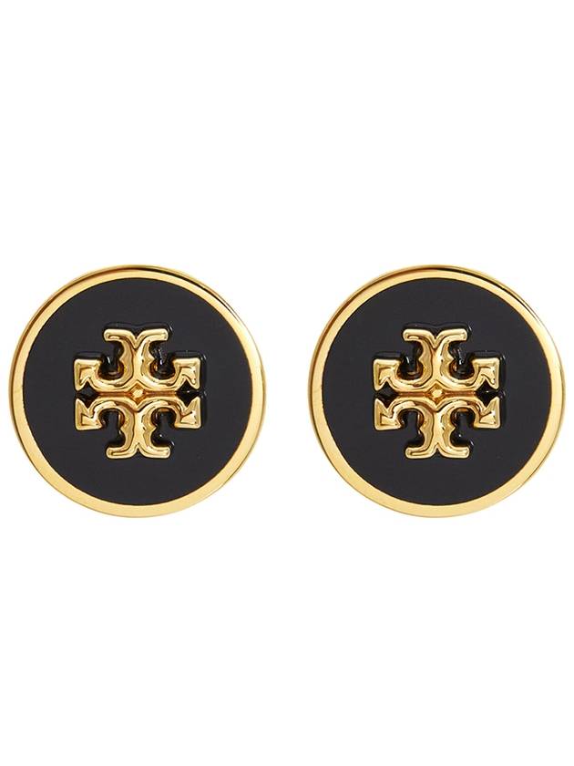 Kira Enamel Circle Stud Earrings Black Gold - TORY BURCH - BALAAN 2