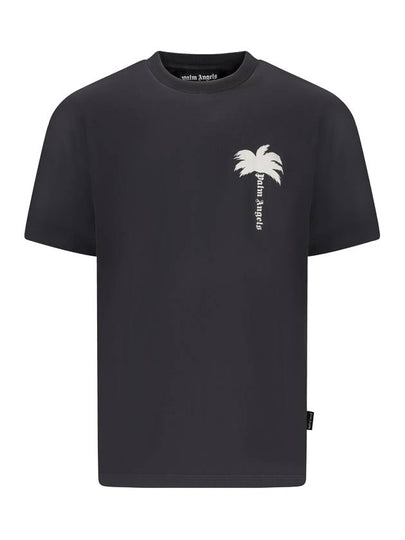 Palm Tree Print Short Sleeve T-Shirt Black - PALM ANGELS - BALAAN 2