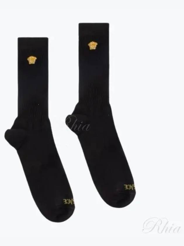 Embroidered Medusa Ribbed Socks Black - VERSACE - BALAAN 2