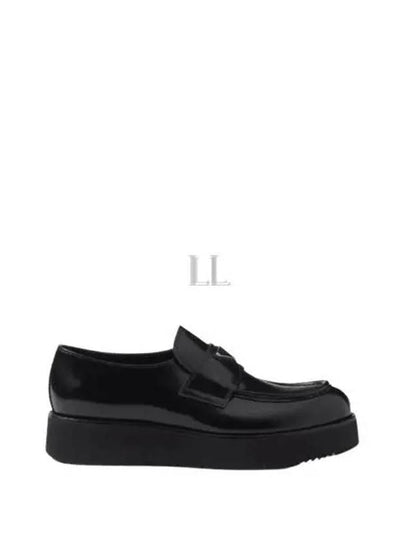 Triangle Logo Brushed Leather Loafers Black - PRADA - BALAAN 2