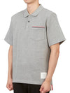 RWB Pocket Interlock Cotton Short Sleeve Polo Shirt Grey - THOM BROWNE - BALAAN 5