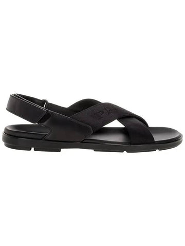 Logo Strap Cross Nylon Sandals Black - PRADA - BALAAN 1