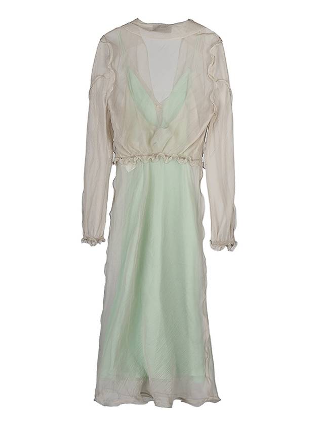 Chiffon Layered Silk Long Dress White - FENDI - BALAAN 3