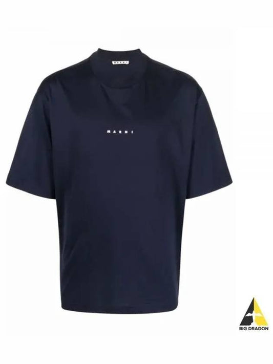 Logo Organic Cotton Short Sleeve T-Shirt Navy - MARNI - BALAAN 2