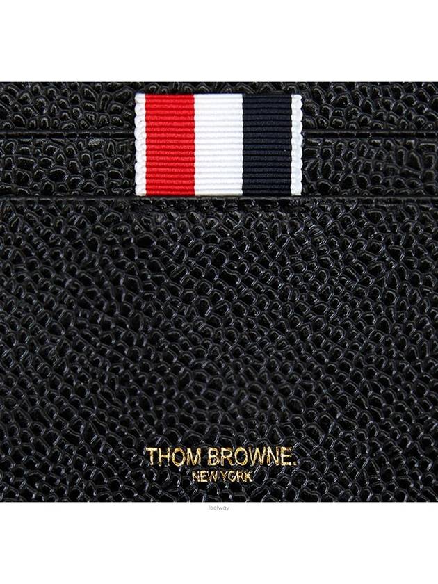 Pebble Grained Leather Double Card Wallet Black - THOM BROWNE - BALAAN 5