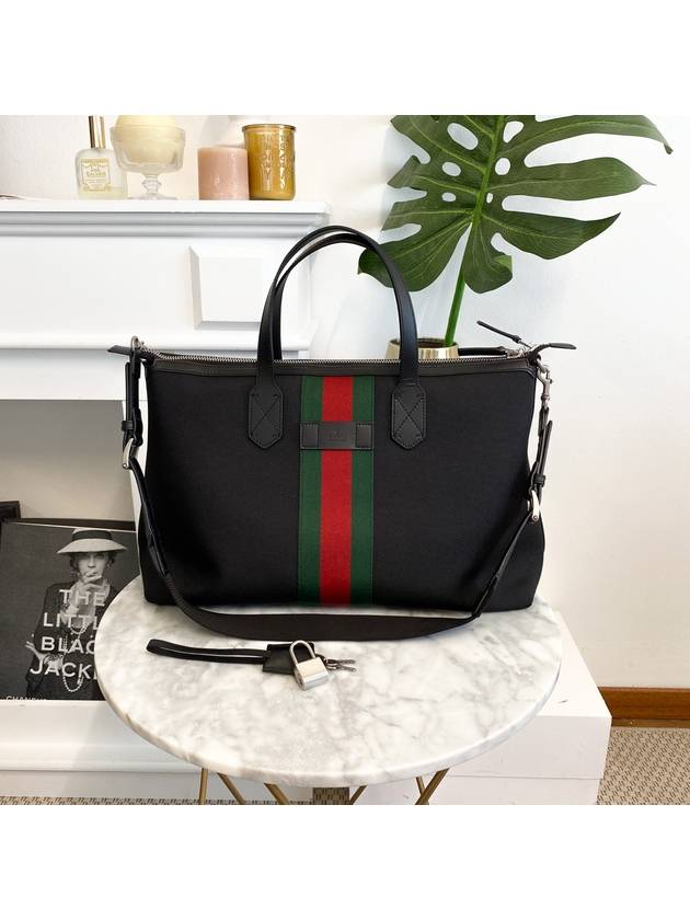 Striped Canvas Tote Bag Black - GUCCI - BALAAN 4