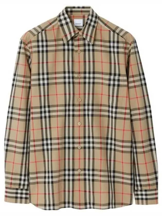 Check Cotton Long Sleeve Shirt Beige - BURBERRY - BALAAN 2