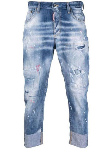 Logo Crop Distressed Jeans Blue - DSQUARED2 - BALAAN 1