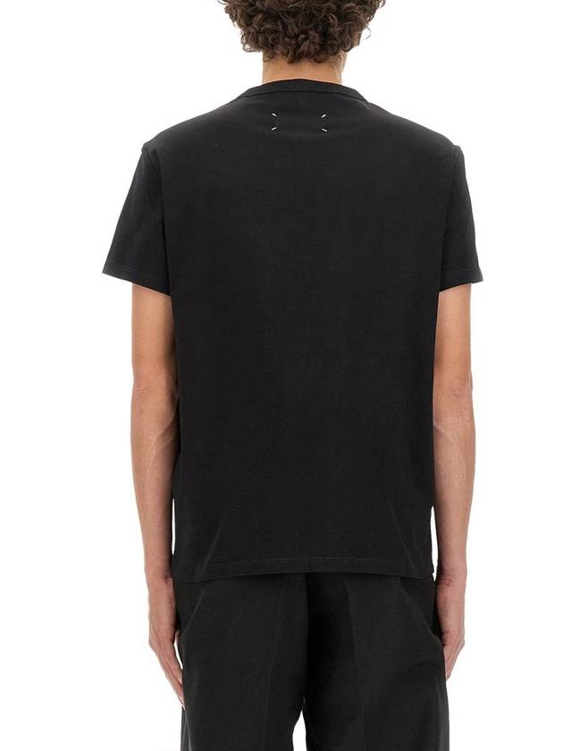 Reverse Embroidered Logo Stitched Cotton Short Sleeve T-Shirt Black - MAISON MARGIELA - BALAAN 4