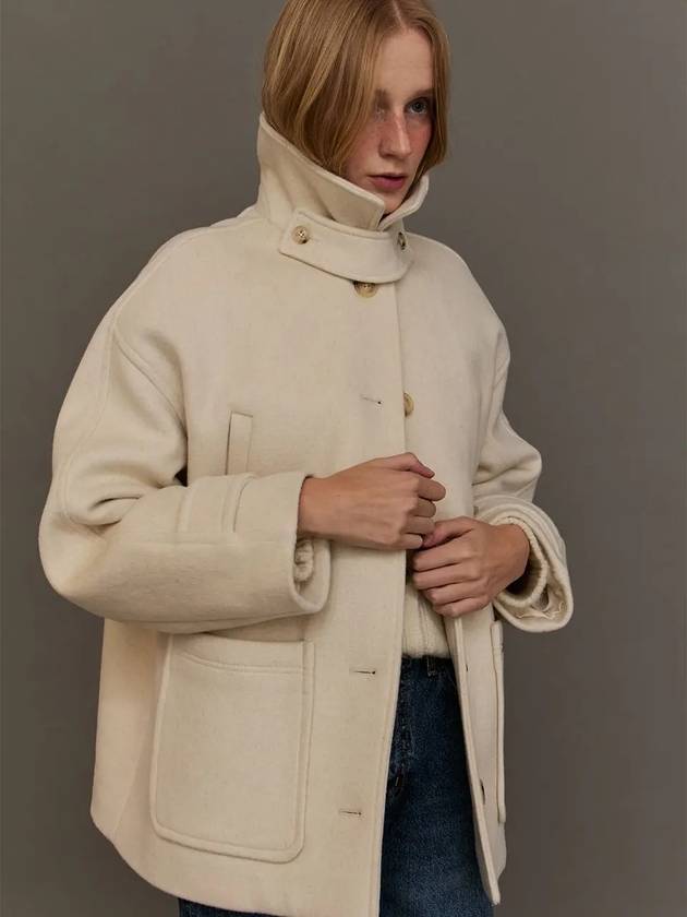 Women's Wool Half Pea Coat Ivory - LESEIZIEME - BALAAN 4