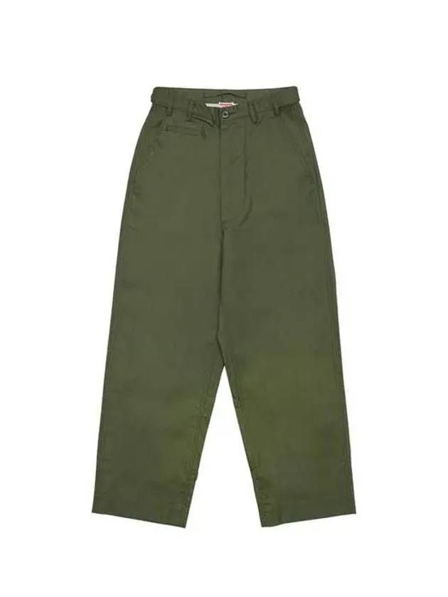 Logo Patch Mid-Rise Wide Pants Dark Khaki - KENZO - BALAAN 2