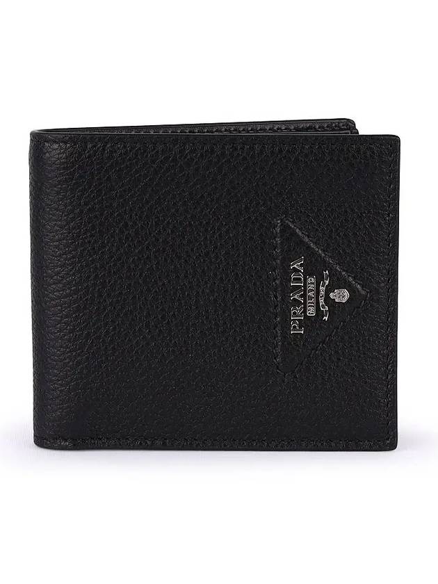 Men's Triangle Logo Leather Half Wallet Black - PRADA - BALAAN 2