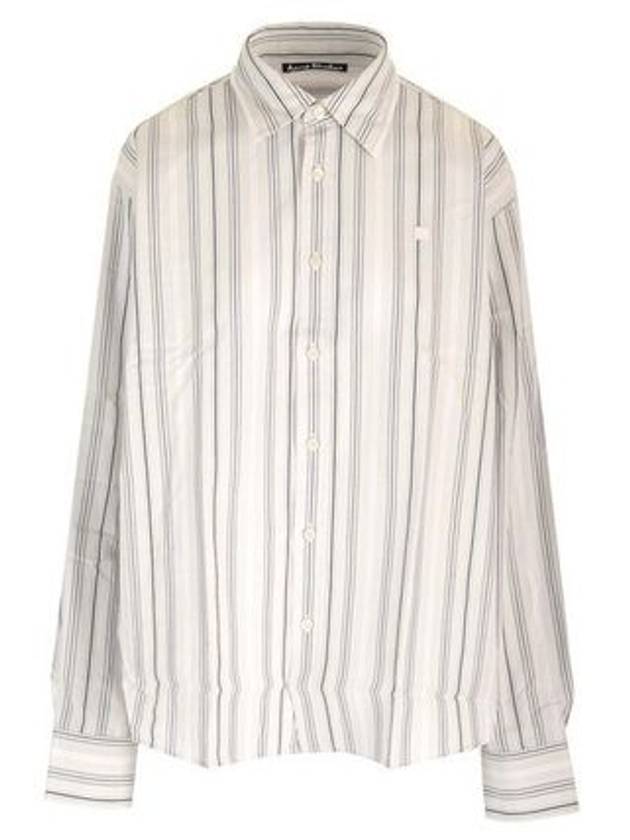 Micro Face Logo Patch Striped Long Sleeve Shirt Grey - ACNE STUDIOS - BALAAN 2