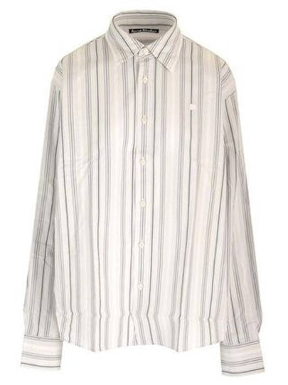 Micro Face Logo Patch Striped Long Sleeve Shirt Grey - ACNE STUDIOS - BALAAN 2