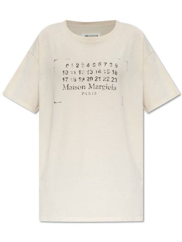 Logo Print Short Sleeve T-Shirt Crem - MAISON MARGIELA - BALAAN 1