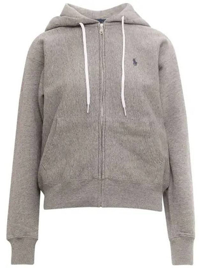 Embroidered Logo Zip Up Hoodie Grey - POLO RALPH LAUREN - BALAAN 2