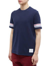 Textured Cotton Stripe Short Sleeve T-Shirt Navy - THOM BROWNE - BALAAN 3