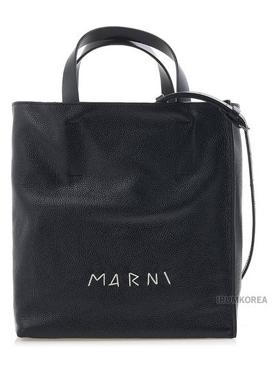 Embroidered Logo Leather Tote Bag Black - MARNI - BALAAN 2