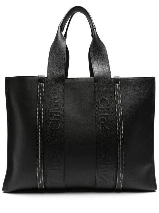 Large Woody Leather Tote Bag Black - CHLOE - BALAAN 1