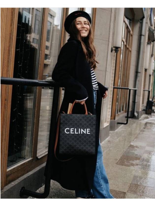 Small Vertical Triomphe Canvas and Calfskin Cabas Tote Bag Tan - CELINE - BALAAN 10