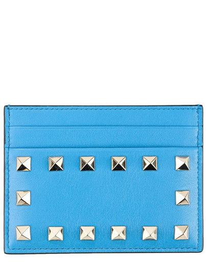 Rockstud Logo Detail Leather Card Wallet Blue - VALENTINO - BALAAN 2