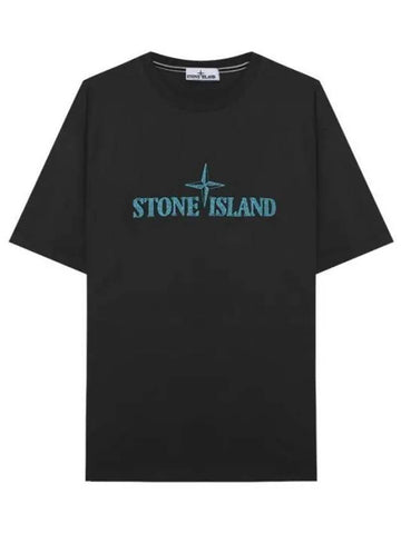 Stitches Two Embroidery Short Sleeve T-Shirt Black - STONE ISLAND - BALAAN 1