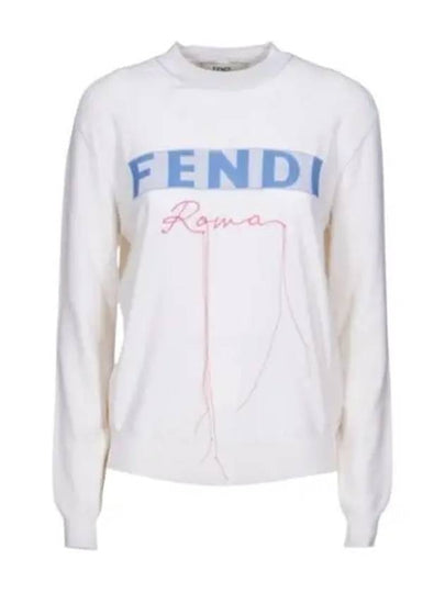 Logo Cashmere Blend Knit Top White - FENDI - BALAAN 2