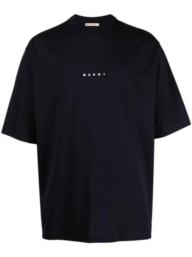 Logo Organic Cotton Short Sleeve T-Shirt Navy - MARNI - BALAAN 2