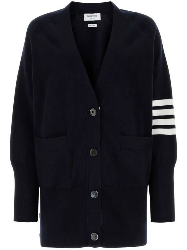 Stitched Cotton 4 Bar Cardigan Navy - THOM BROWNE - BALAAN 2