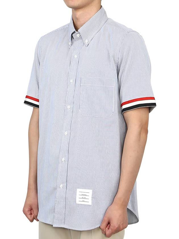 Men's Pincode Armband Short Sleeve Shirt Navy - THOM BROWNE - BALAAN 5