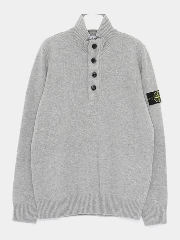 Wappen Patch Half Button Lambswool Knit Top Grey - STONE ISLAND - BALAAN 4