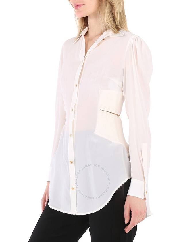 Logo Button Cut Out Silk Shirt White - BURBERRY - BALAAN 4