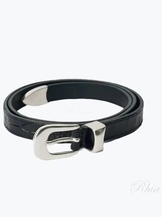 Licorice Croc Bull Hide Leather Belt Black - OUR LEGACY - BALAAN 2