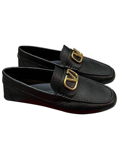 Men's V Logo Signature Leather Loafers Black - VALENTINO - BALAAN 2