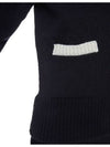 4bar stripe jacquard white line Vneck wool cardigan black - THOM BROWNE - BALAAN 5