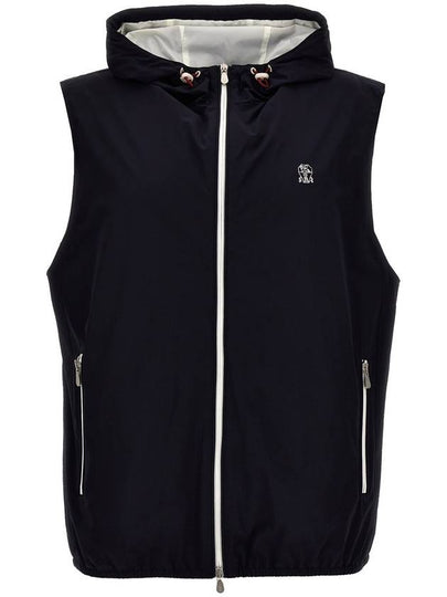 Drawstring Hooded Zipped Vest Navy - BRUNELLO CUCINELLI - BALAAN 2