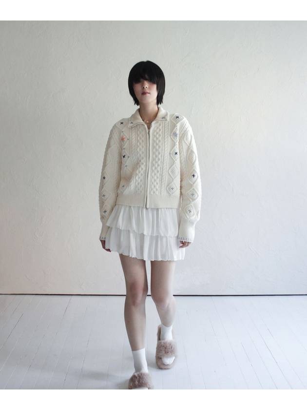 Alps Knit Zip up Cardigan Flower Stitched by Hand IVORY Women s Embroidery - RUBATI - BALAAN 5