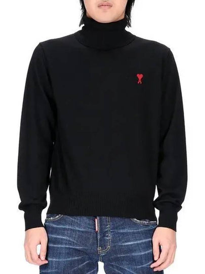 Men's Heart Logo Wool Turtleneck Black - AMI - BALAAN 2